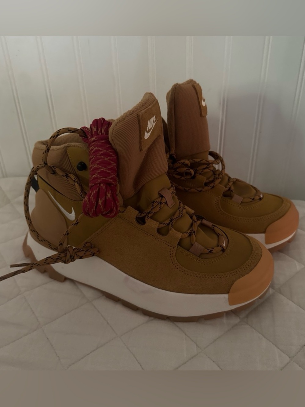 Nike Women's Brown High-Top Lace-Up Boots with White Midsole